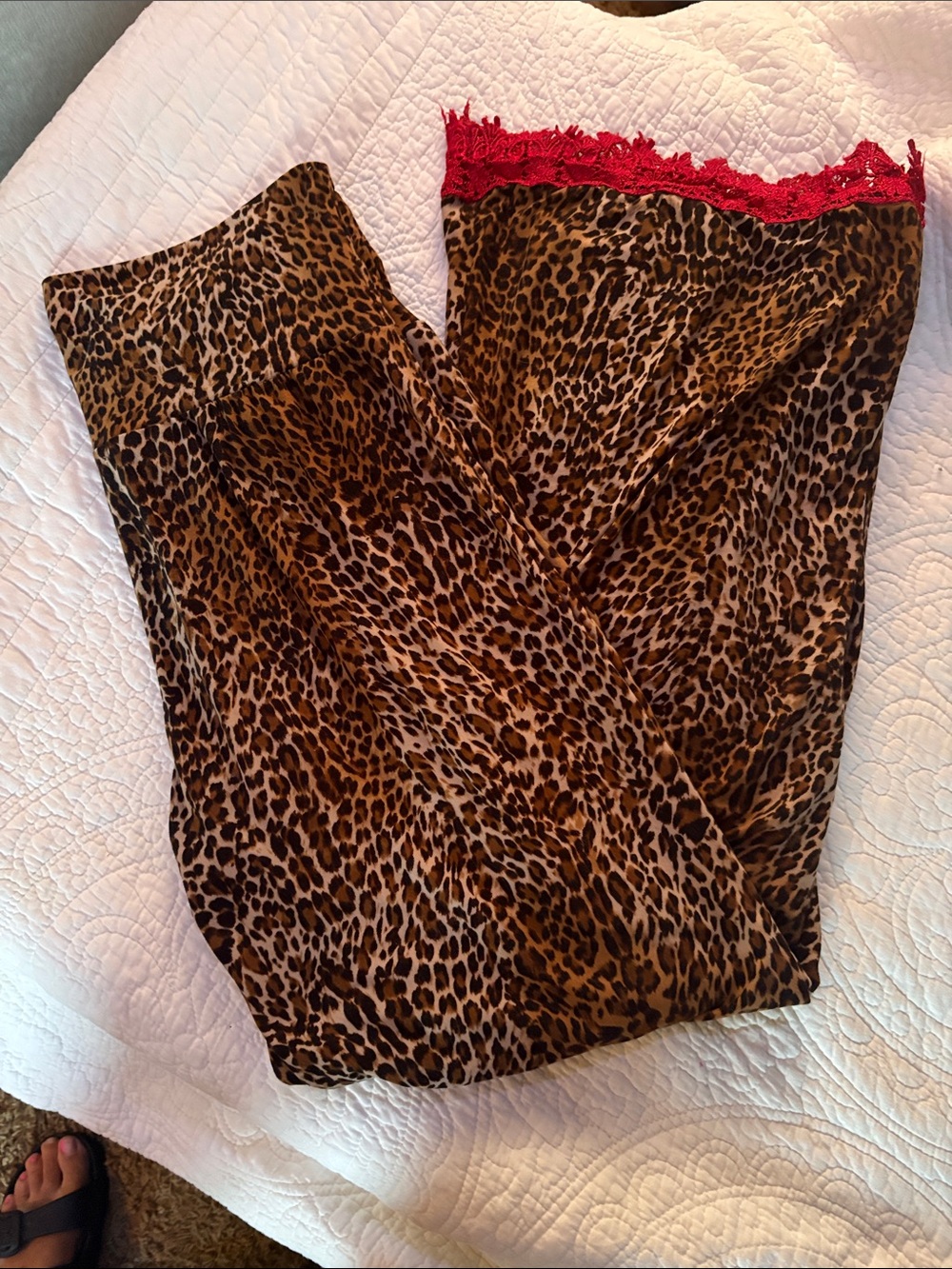 Leopard Print Slip with Red Lace Trim Crazy Train pants